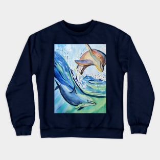 Dolphins, sea life in watercolour pattern illustration Crewneck Sweatshirt